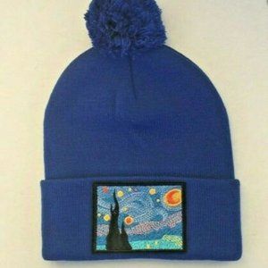 Van Gough Blue Beanie With Pom Pom